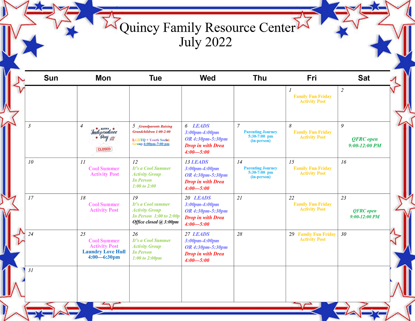 Quincy FRC November 2021 Calendar